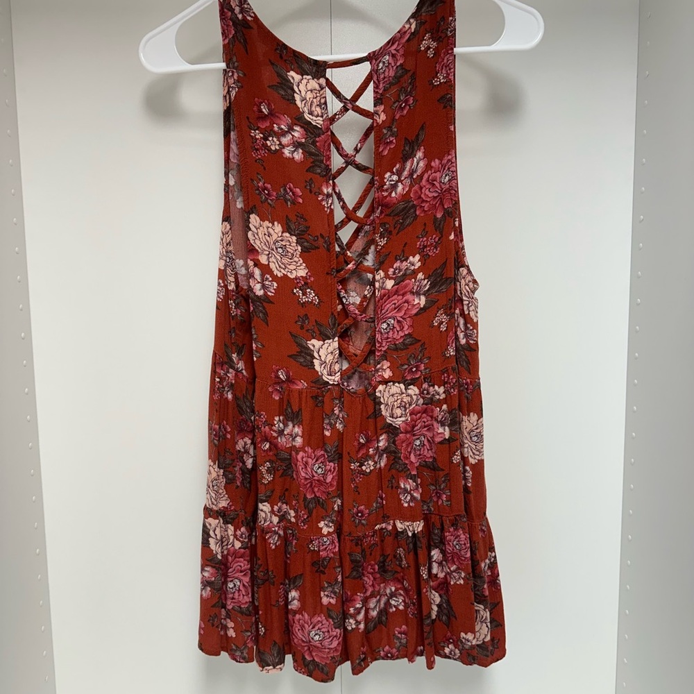 Floral Lace-Up Back Tank